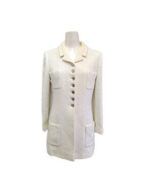 Chanel Coin Button Tweed Jacket 38 Ivory CC Logo Vintag /winter